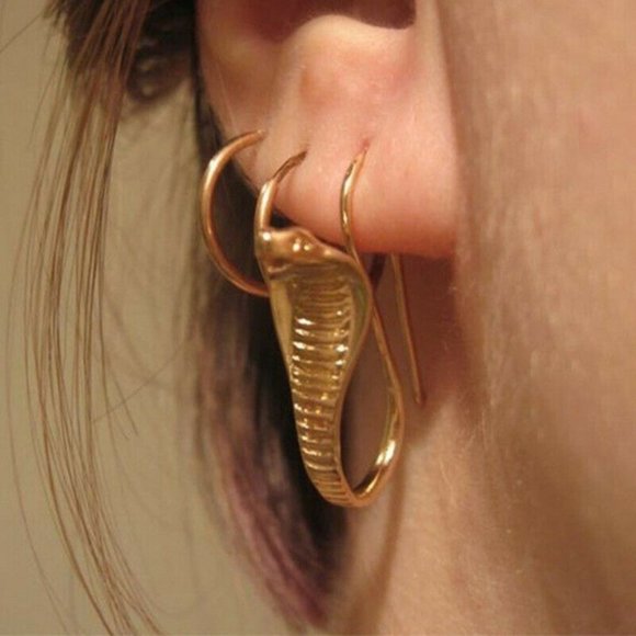 NWOT *RARE* Gold Cobra Snake Earrings - Picture 3 of 6